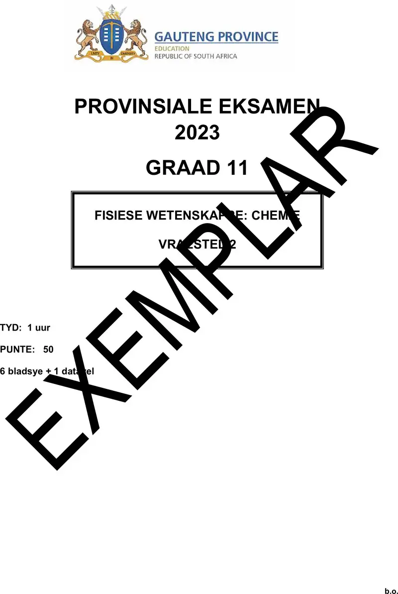 Grade 11 Provincial Exam Physical Sciences P2 Afr June 2023 QP