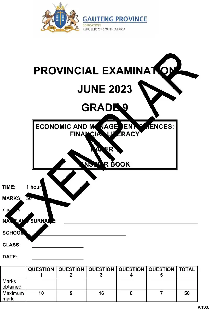 Grade 9 Provincial Exam Economics And Management Sciences P1 Ng June 2023 Answerbook