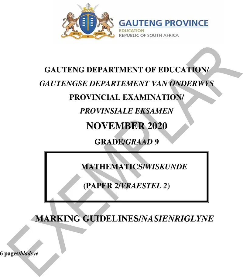 Grade 9 Mathematics past paper 2020 – grade 9 provincial exam mathematics p2 ng and afr 2020 exemplars possible answers
