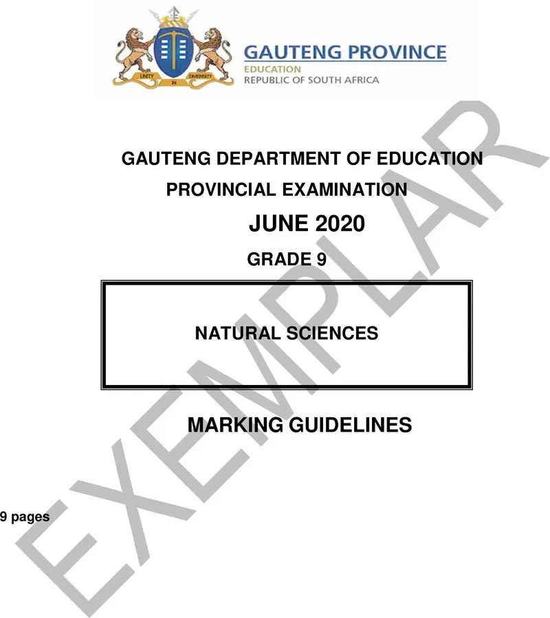 Grade 9 Provincial Exam Natural Sciences Ng 2020 Exemplars Possible Answers