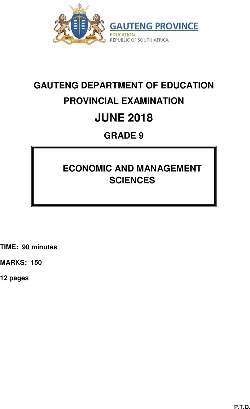 Grade 9 Provincial Exam Economic And Management Sciences Ng June 2018 QP