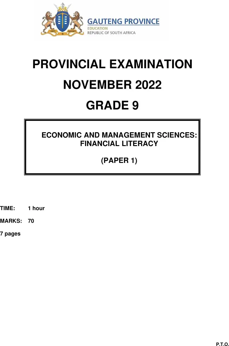 Grade 9 Provincial Exam Economics And Management Sciences P1 Ng November 2022 QP