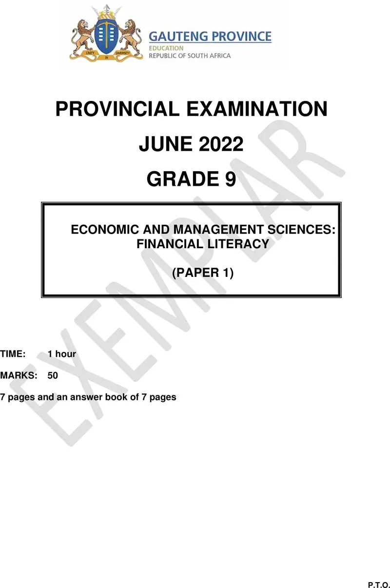Grade 9 Provincial Exam Economics Management And Sciences P1 Ng June 2022 QP