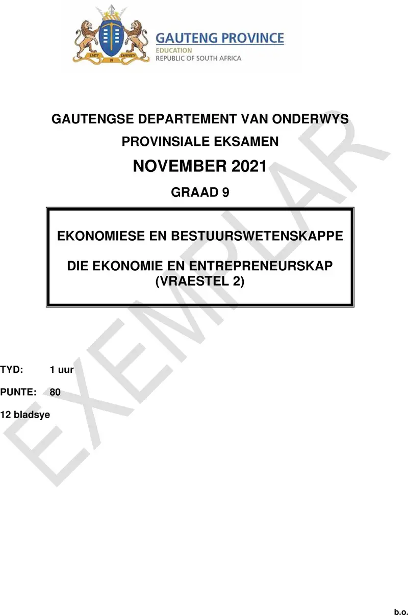 Grade 9 Economics Management And Science past paper 2021 – grade 9 provincial exam economics management and sciences p2 afr november 2021 qp