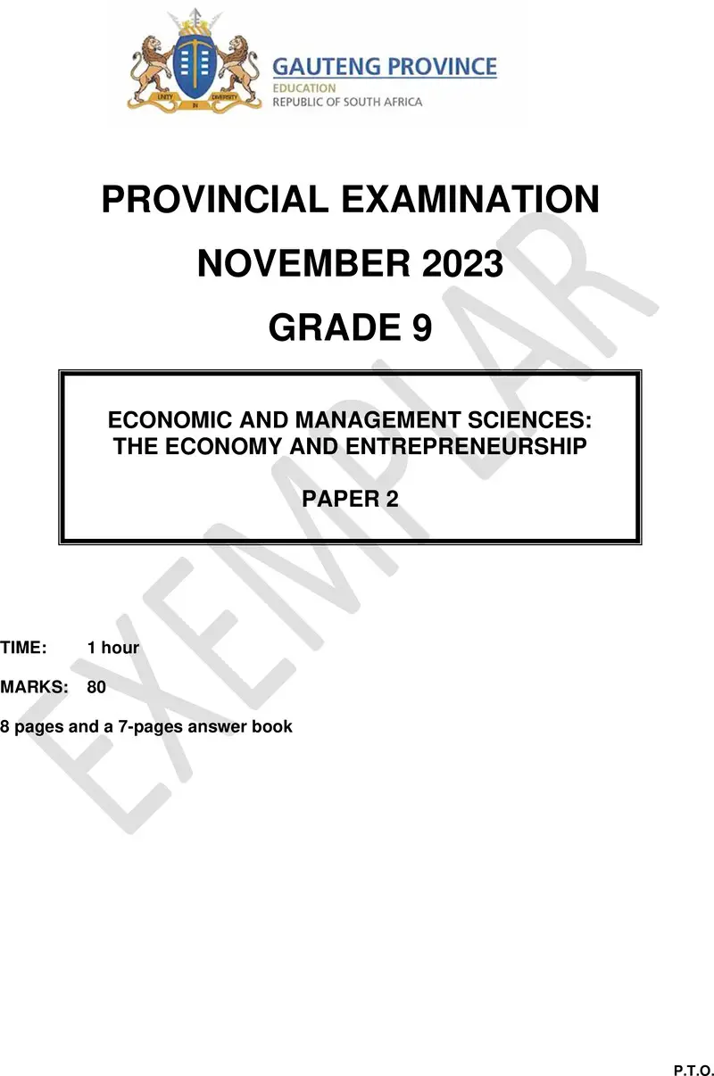Grade 9 Provincial Exam Economics Management And Sciences P2 Ng November 2023 QP