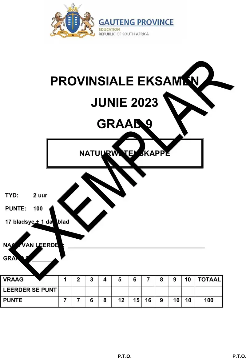 Grade 9 Provincial Exam Natural Sciences Afr June 2023 QP