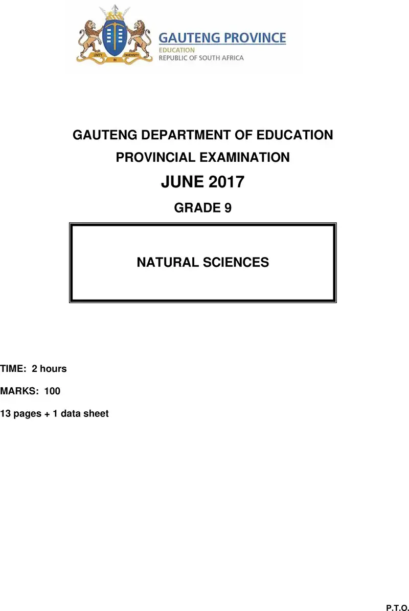 Grade 9 Provincial Exam Natural Sciences Ng June 2017 QP