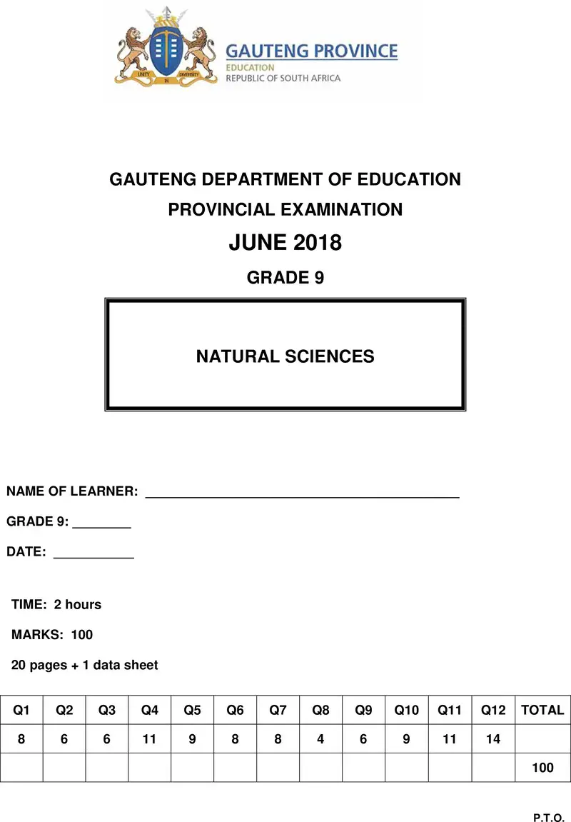 Grade 9 Natural Science past paper 2018 – grade 9 provincial exam natural sciences ng june 2018 qp