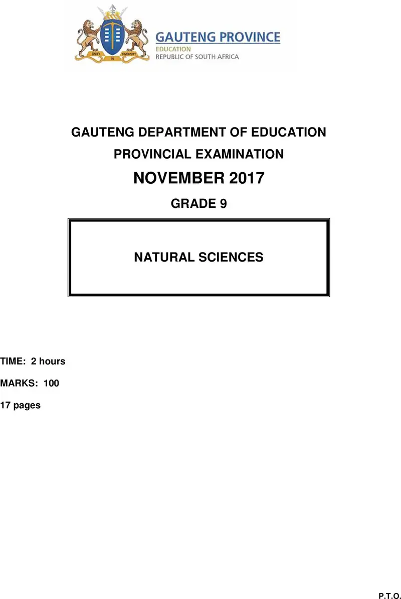 Grade 9 Provincial Natural Sciences Ng November 2017 QP