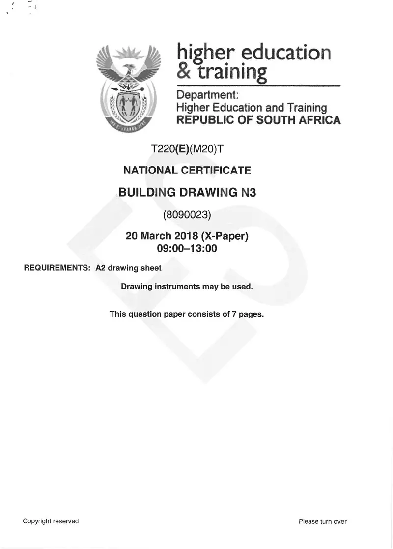 Buidling Drawing N3 Exam Paper 1 2018