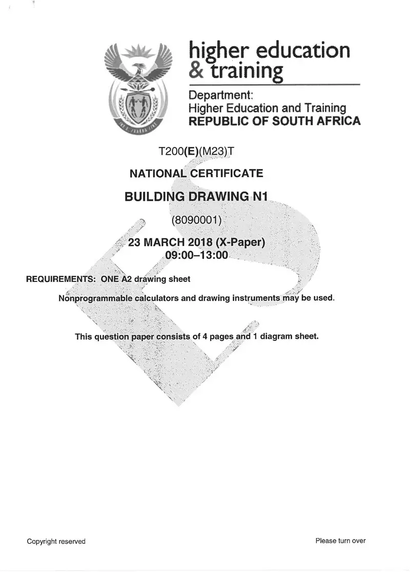 Building Drawing N1 Exam Paper 1 2018