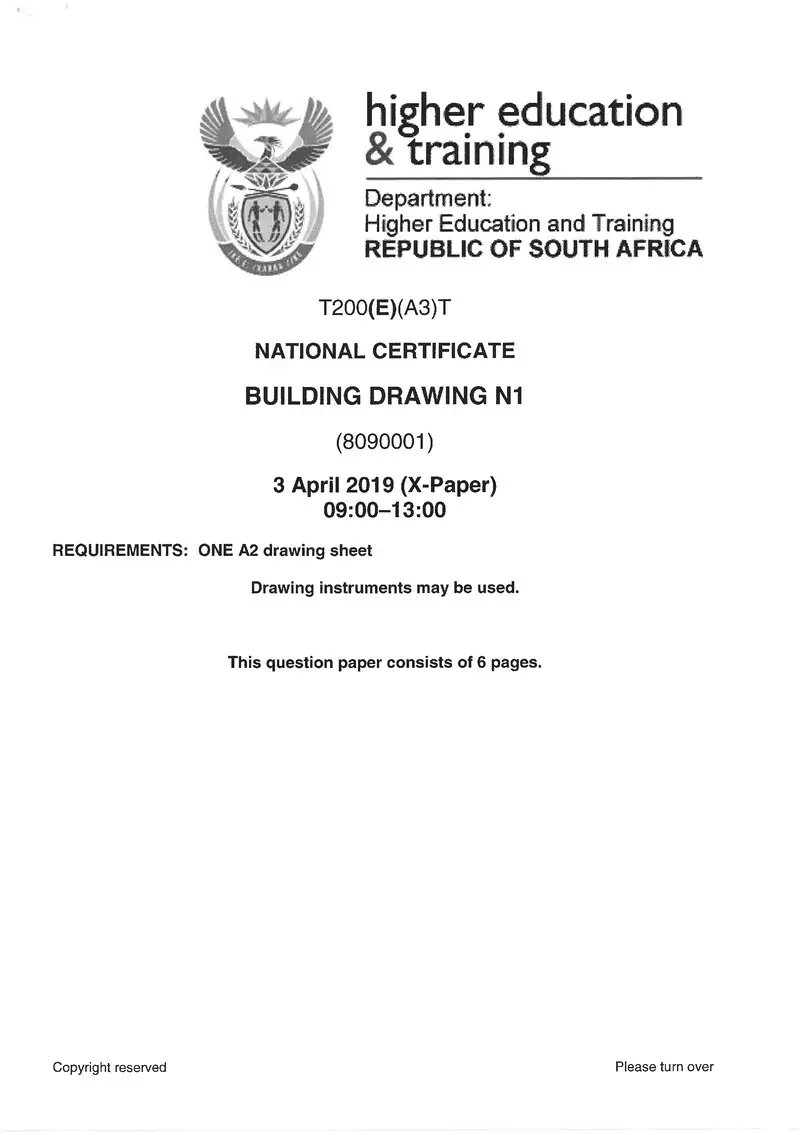 Building Drawing N1 Exam Paper 1 2019