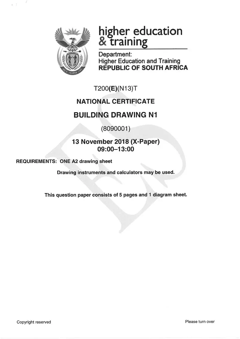Building Drawing N1 Exam Paper 3 2018