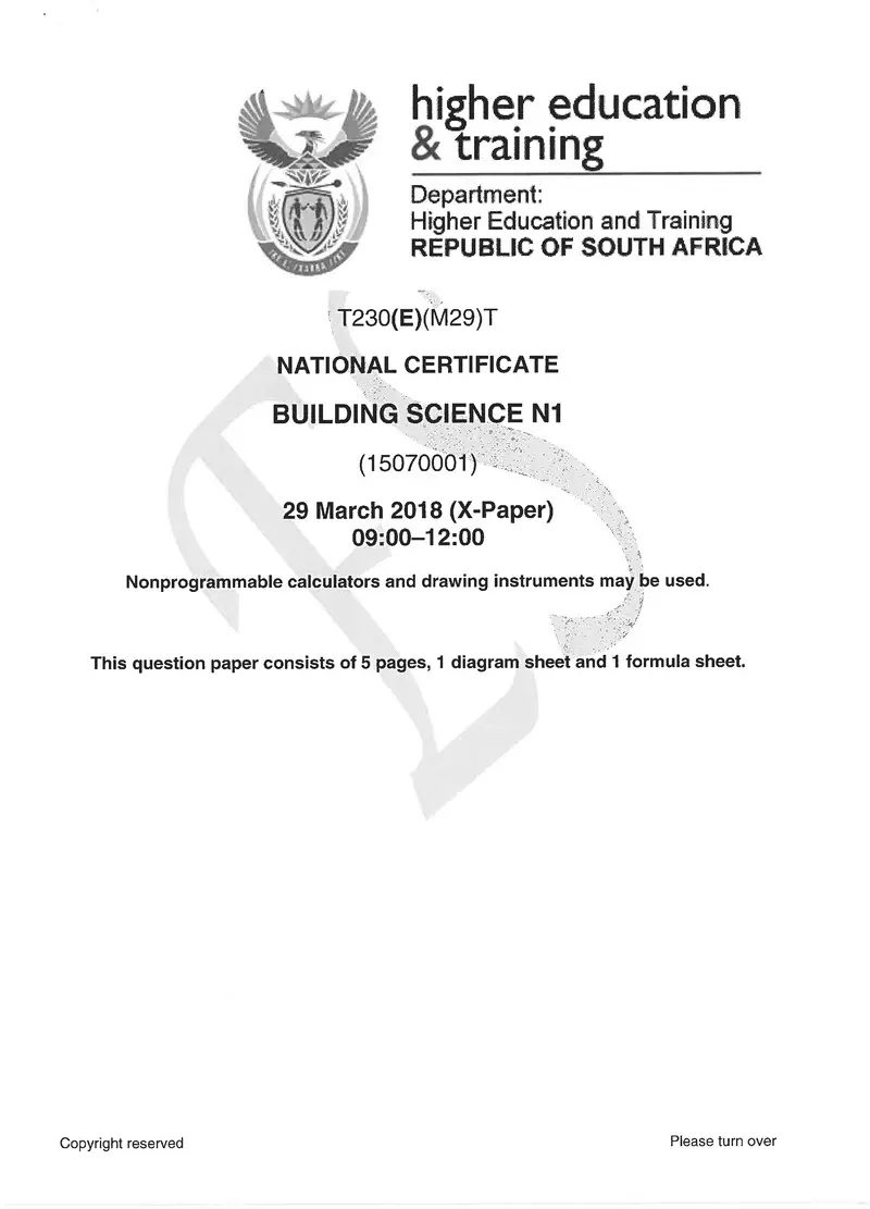 Building Science N1 Exam Paper 1 2018