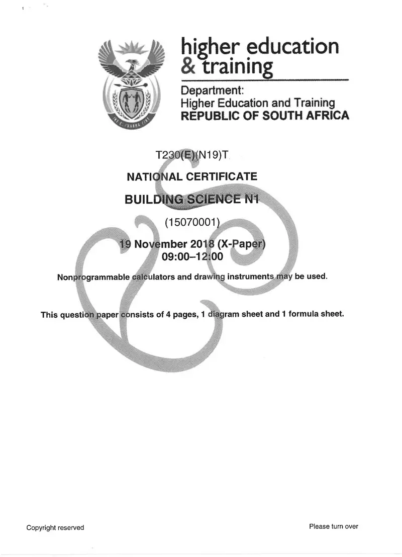 Building Science N1 Exam Paper 3 2018