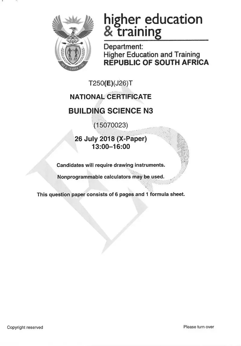 Building Science N3 Exam Paper 2 2018