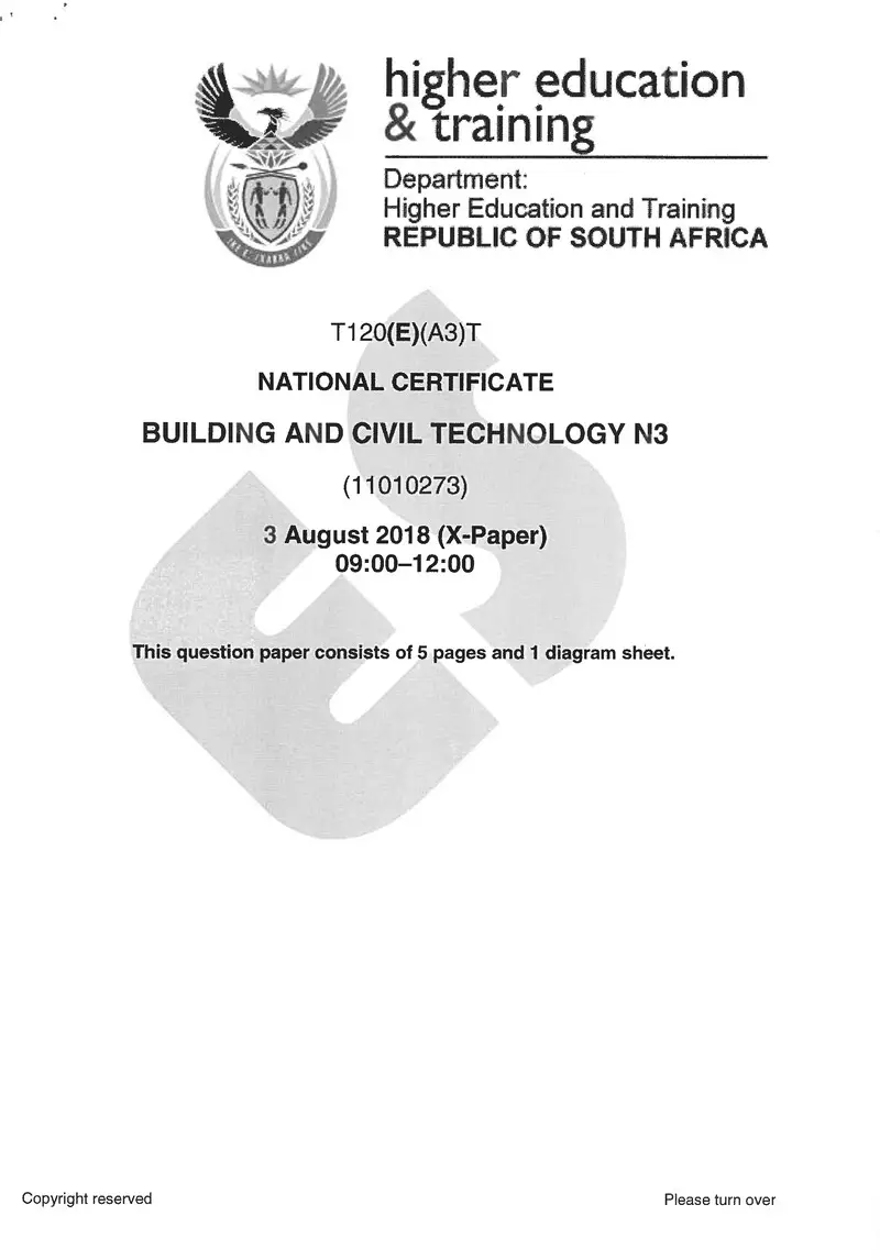 Building And Civil Technology N3 Exam Paper 2 2018