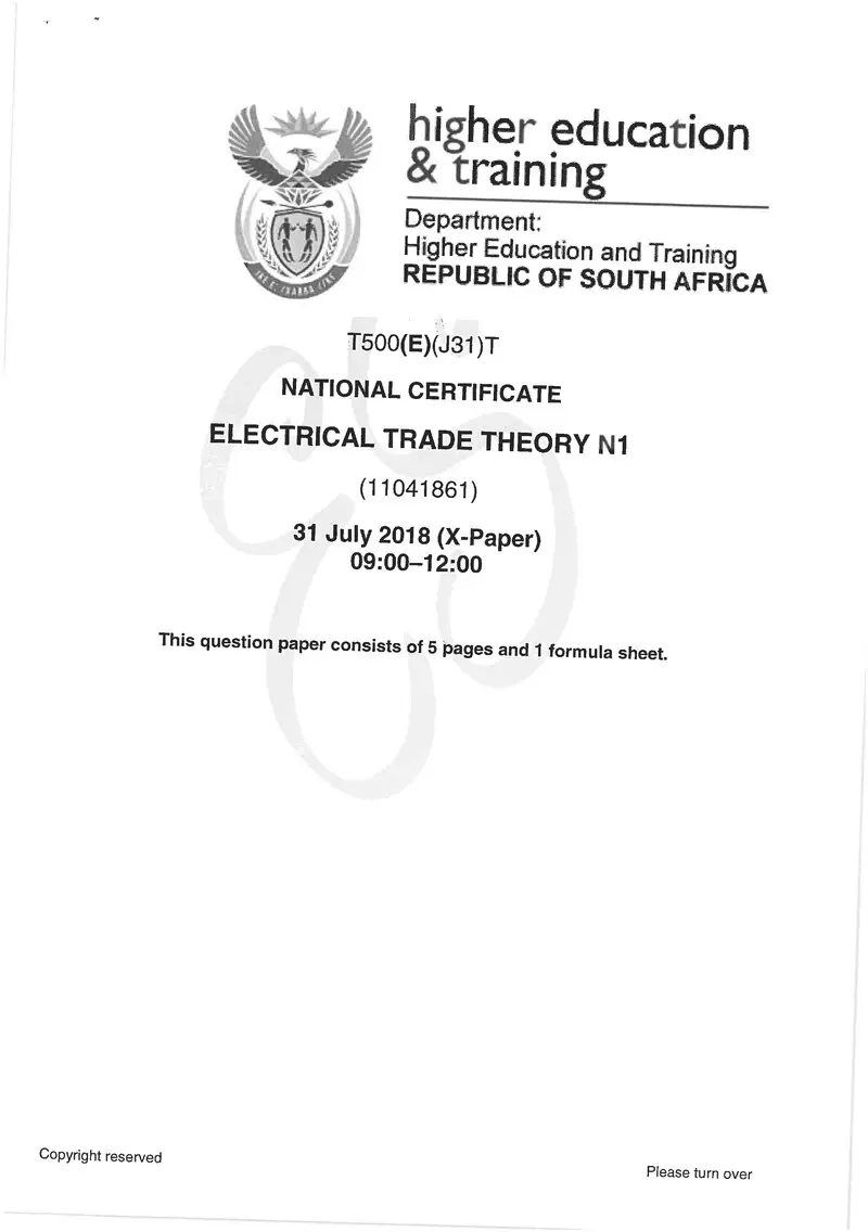 Electrical Trade Theory N1 Exam Paper 2 2018