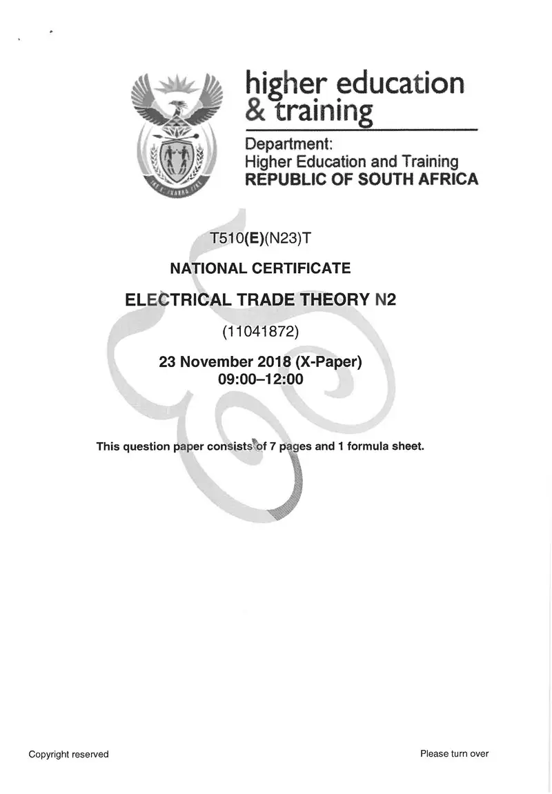 Electrical Trade Theory N2 Exam Paper 3 2018