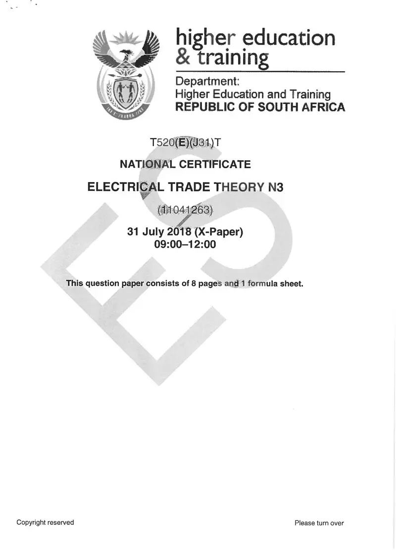 Electrical Trade Theory N3 Exam Paper 2 2018
