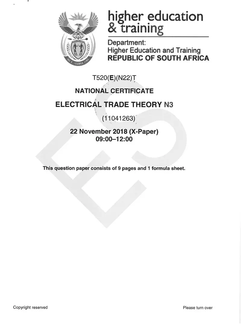 Electrical Trade Theory N3 Exam Paper 3 2018
