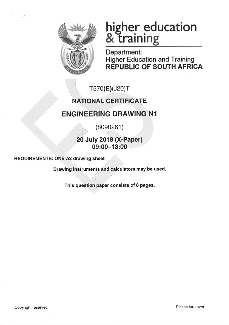 Engineering Drawing N1 Exam Paper 2 2018