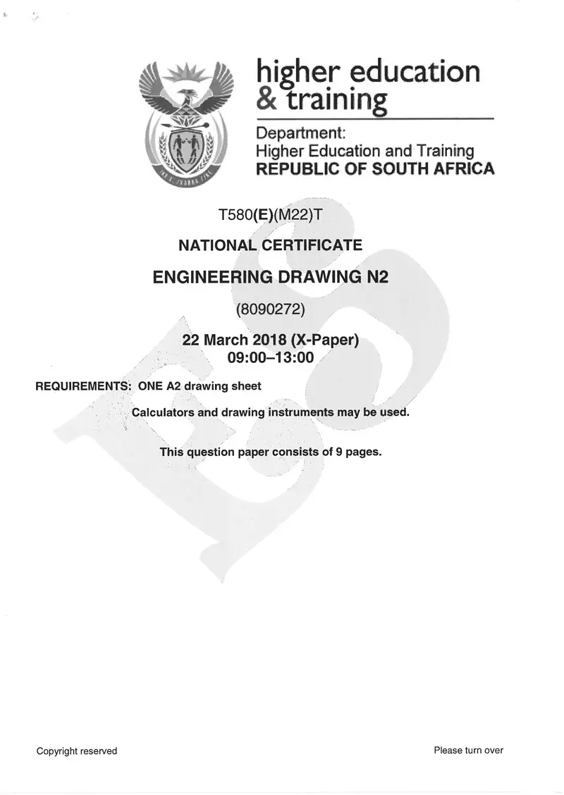 Engineering Drawing N2 Exam Paper 1 2018