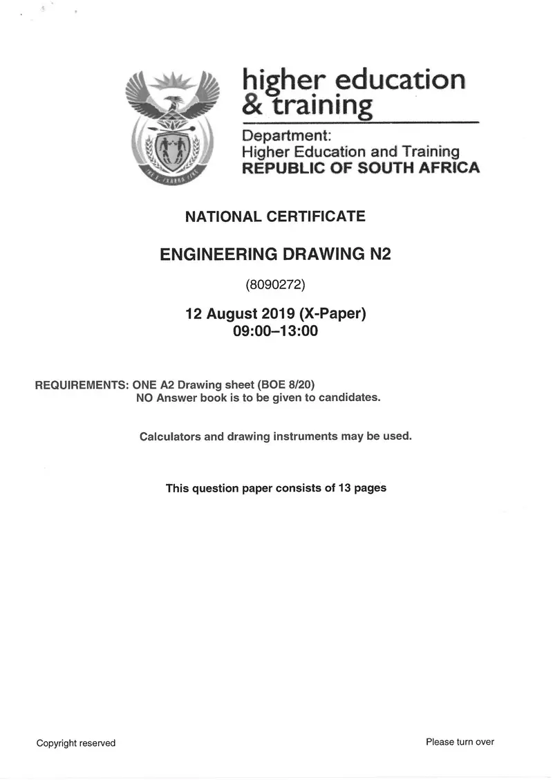 Engineering Drawing N2 Exam Paper 2 2019