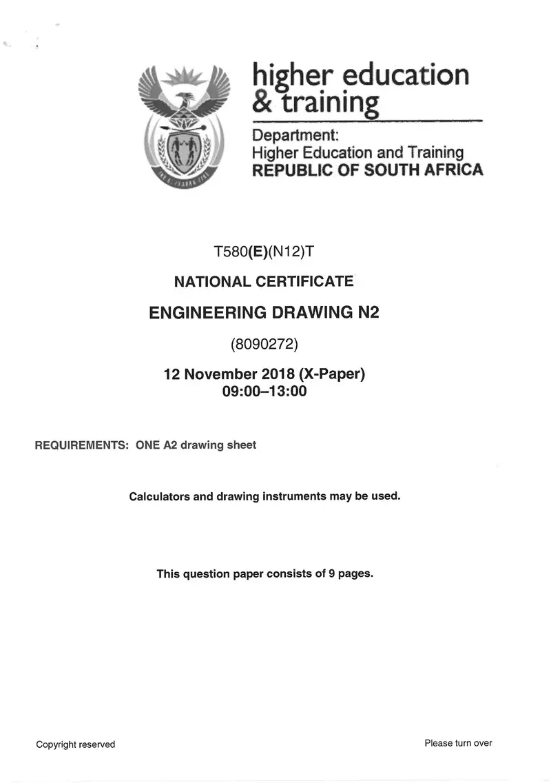 Engineering Drawing N2 Exam Paper 3 2018