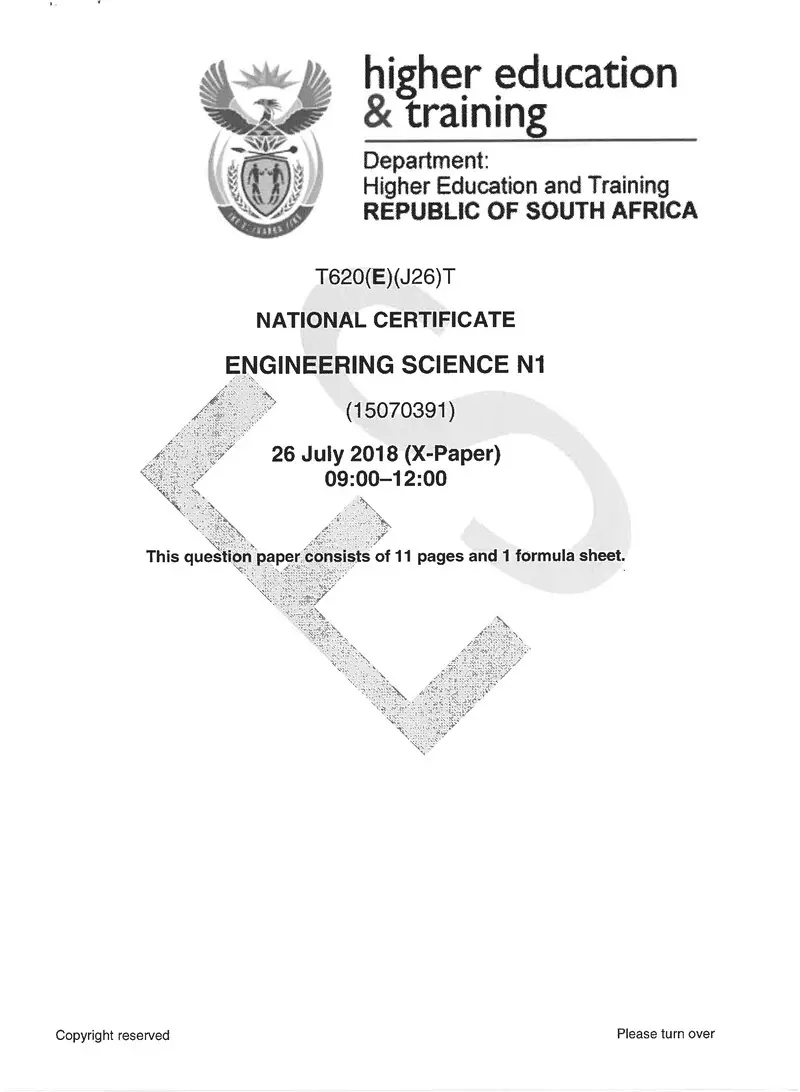 Engineering Science N1 Exam Paper 2 2018