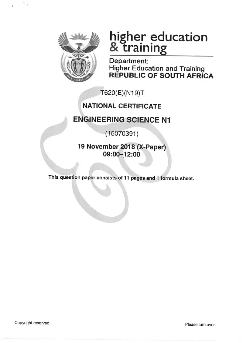 Engineering Science N1 Exam Paper 3 2018