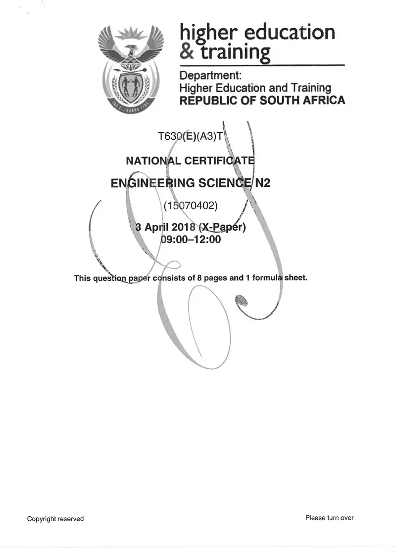 Engineering Science N2 Exam Paper 1 2018