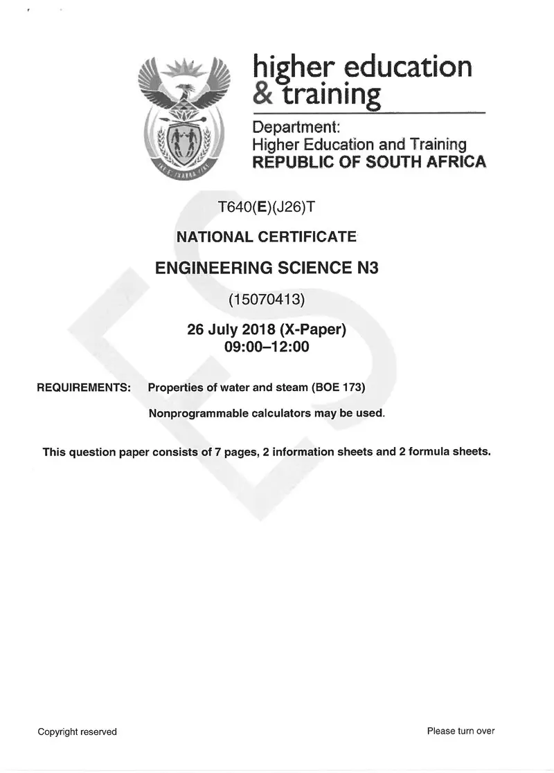 Engineering Science N3 Exam Paper 1 2018