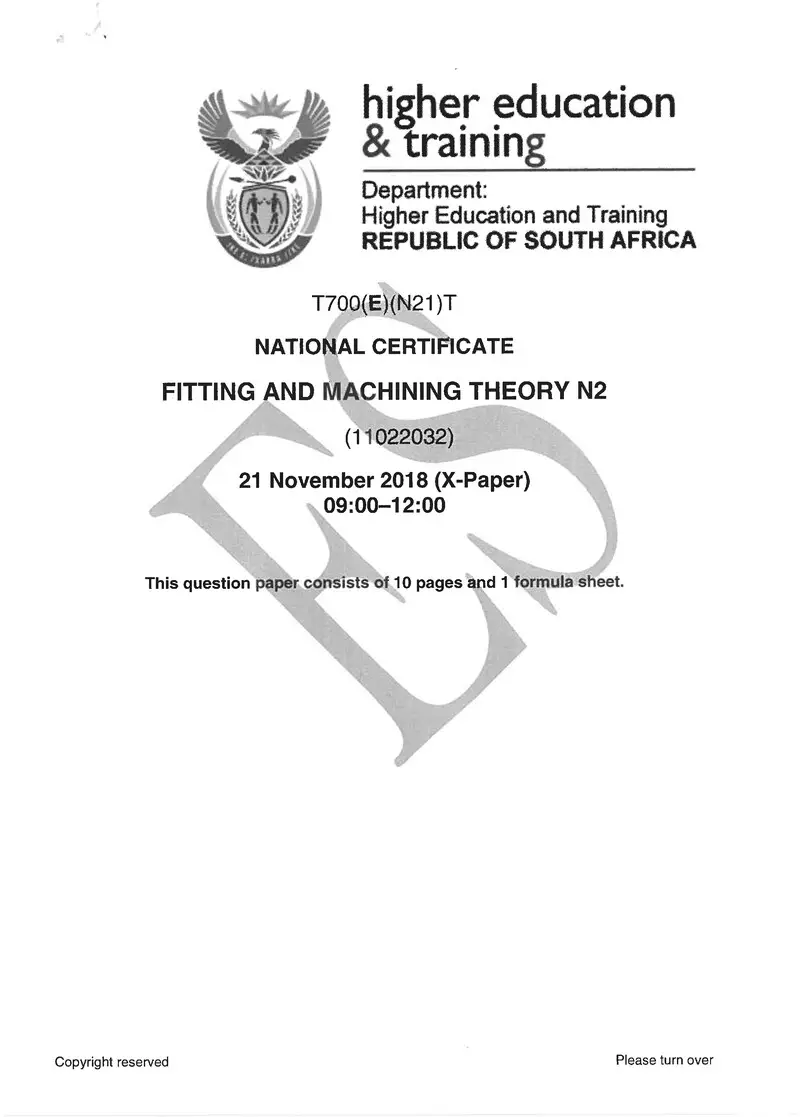 Fitting And Machining N2 Exam Paper 3 2018