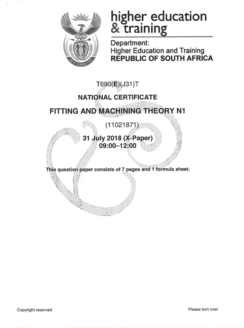 And Machining Theory N1 Exam Paper 2 2018 preview