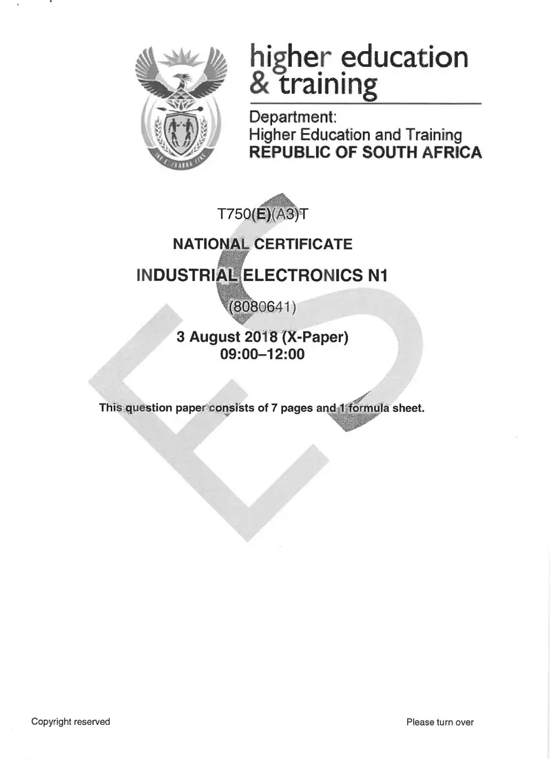 Industrial Electronics N1 Exam Paper 2 2018