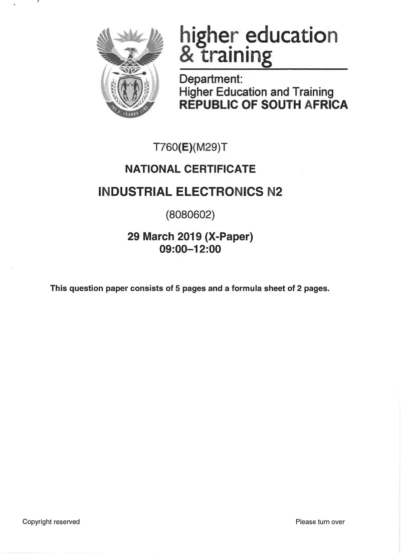 Electronics N2 Exam Paper 1 2019 preview