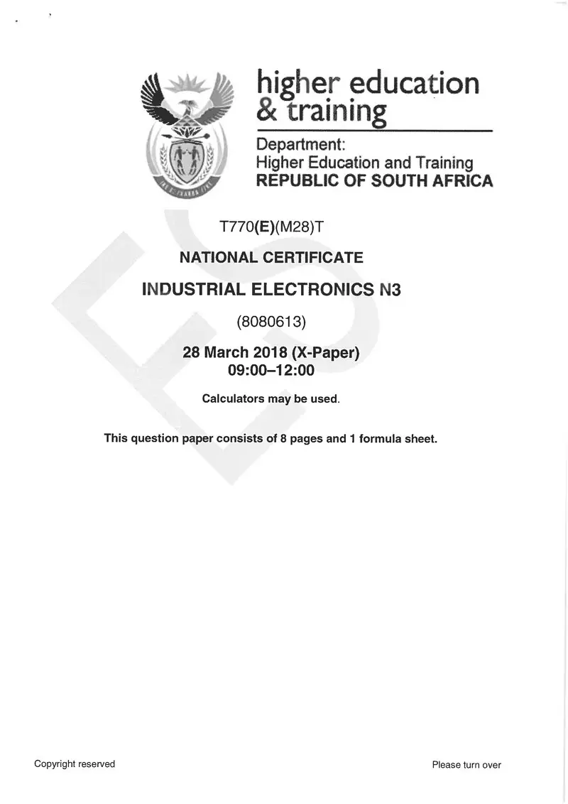 Industrial Electronics N3 Exam Paper 1 2018