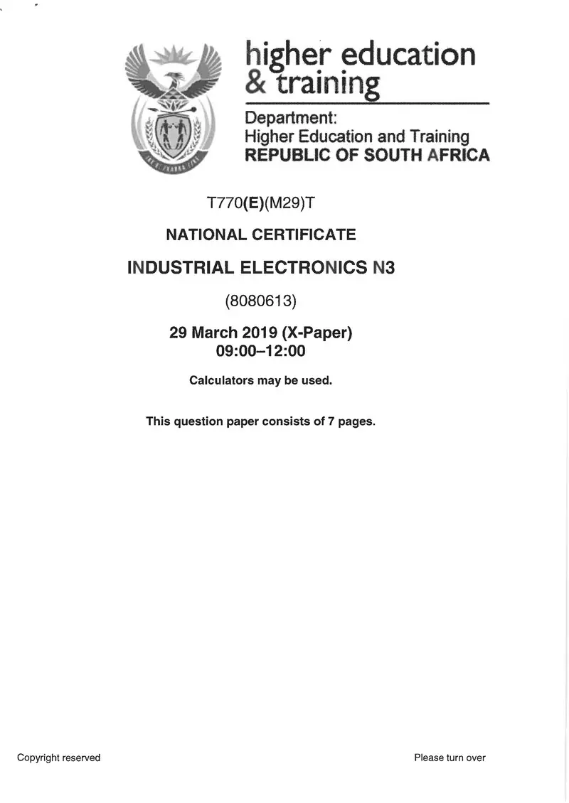 Industrial Electronics N3 Exam Paper 1 2019