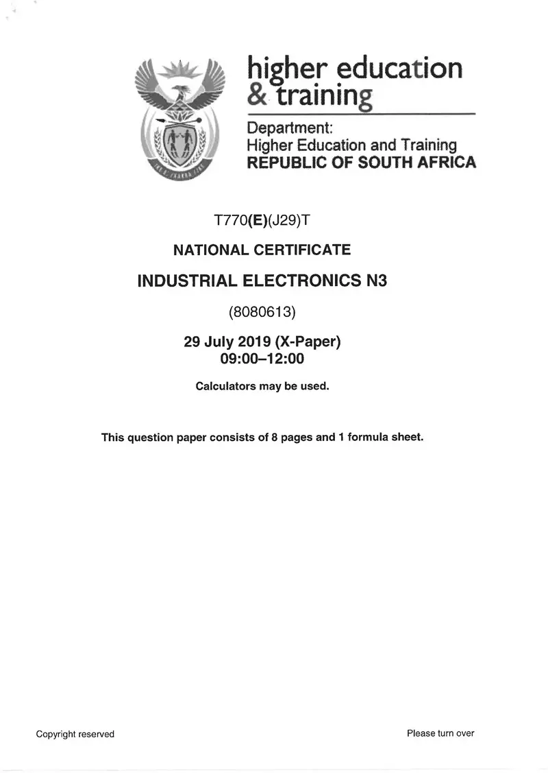Industrial Electronics N3 Exam Paper 2 2019
