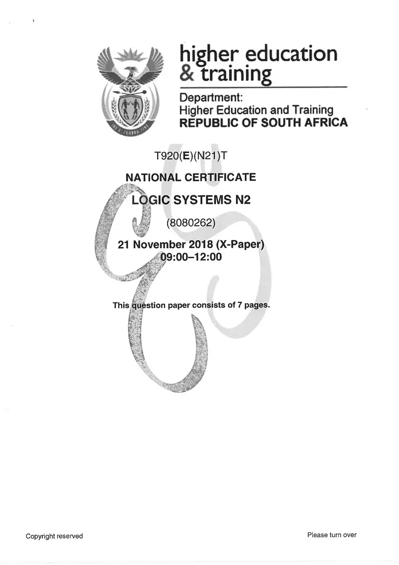 Logic Systems N2 Exam Paper 3 2018