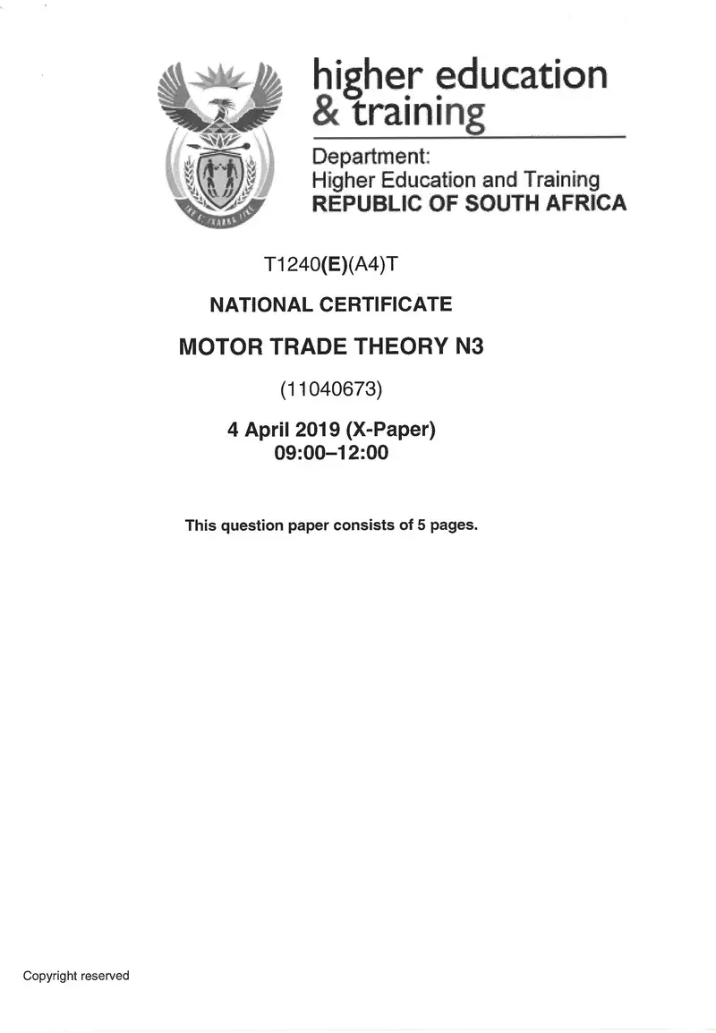 Trade Theory N3 Exam Paper 1 2019 preview