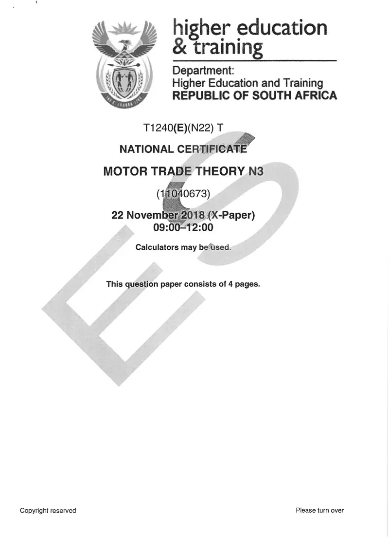 Trade Theory N3 Exam Paper 3 2018 preview