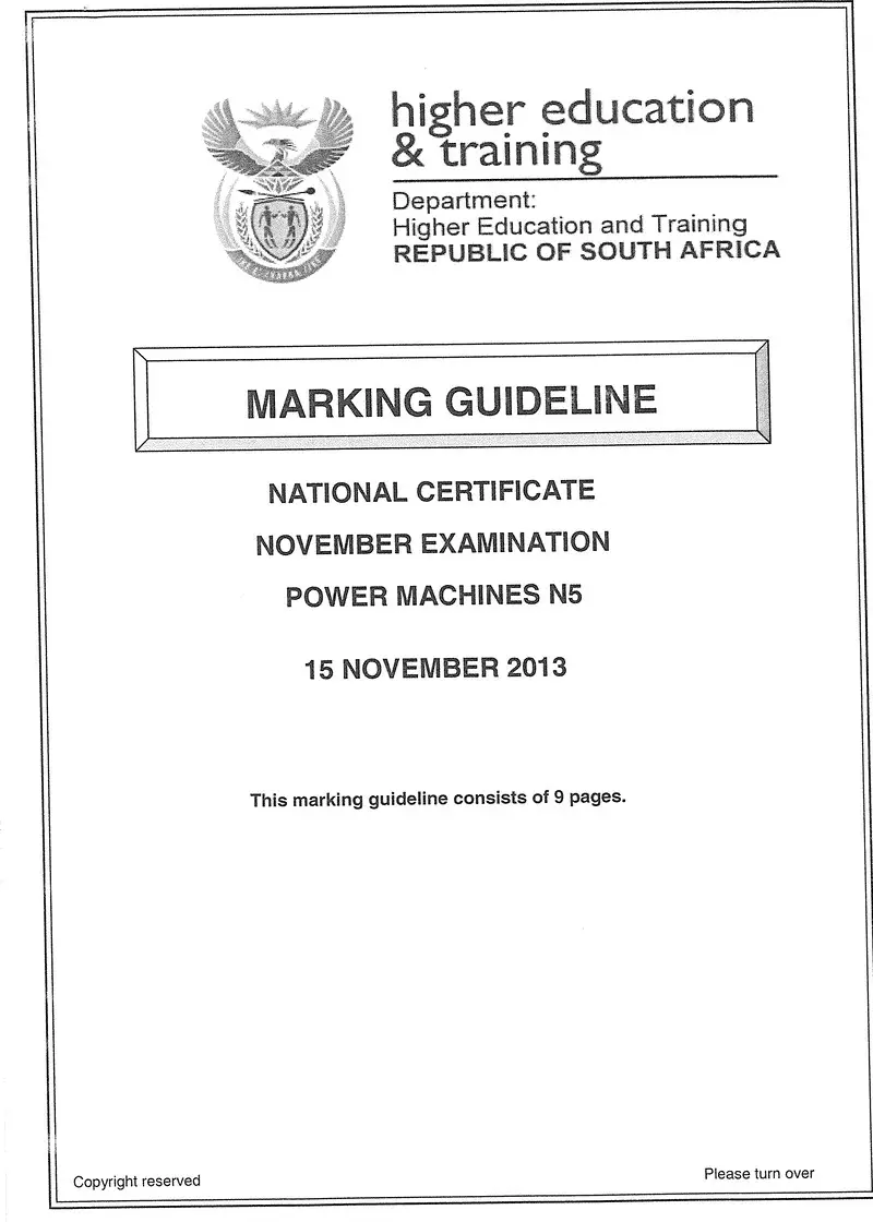 N5 Power Machines November 2013 Marking Guideline