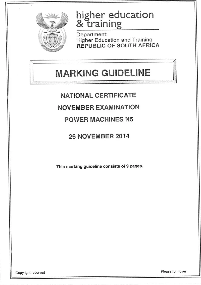 N5 Power Machines November 2014 Marking Guideline