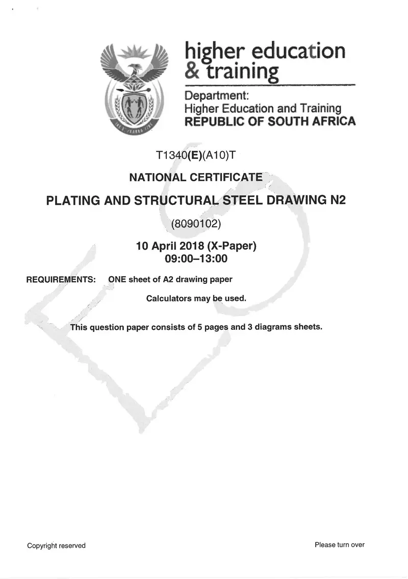 Plate And Structural Steel Drawing N2 Exam Paper 1 2018