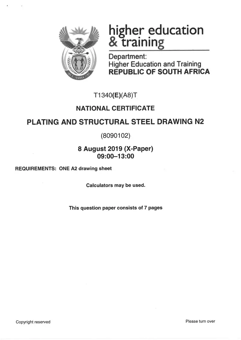 Plate And Structural Steel Drawing N2 Exam Paper 2 2019