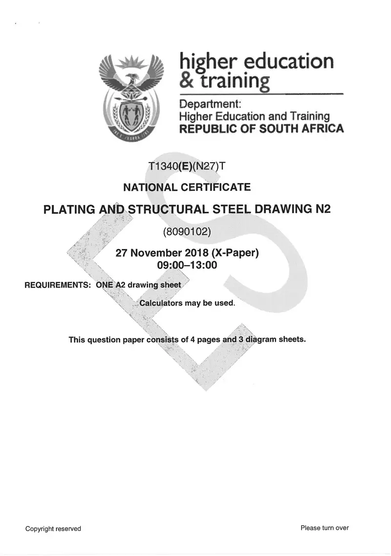 Plate And Structural Steel Drawing N2 Exam Paper 3 2018