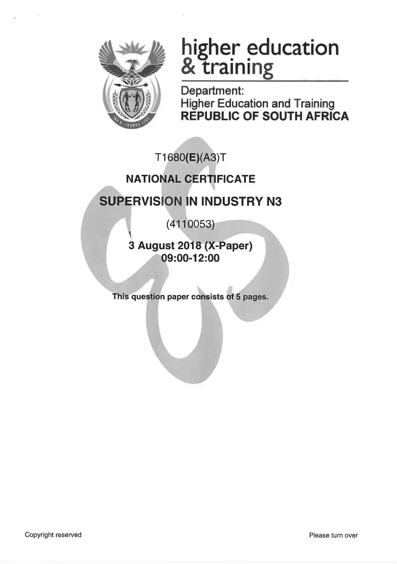 Supervision In Industry N3 Exam Paper 2 2018
