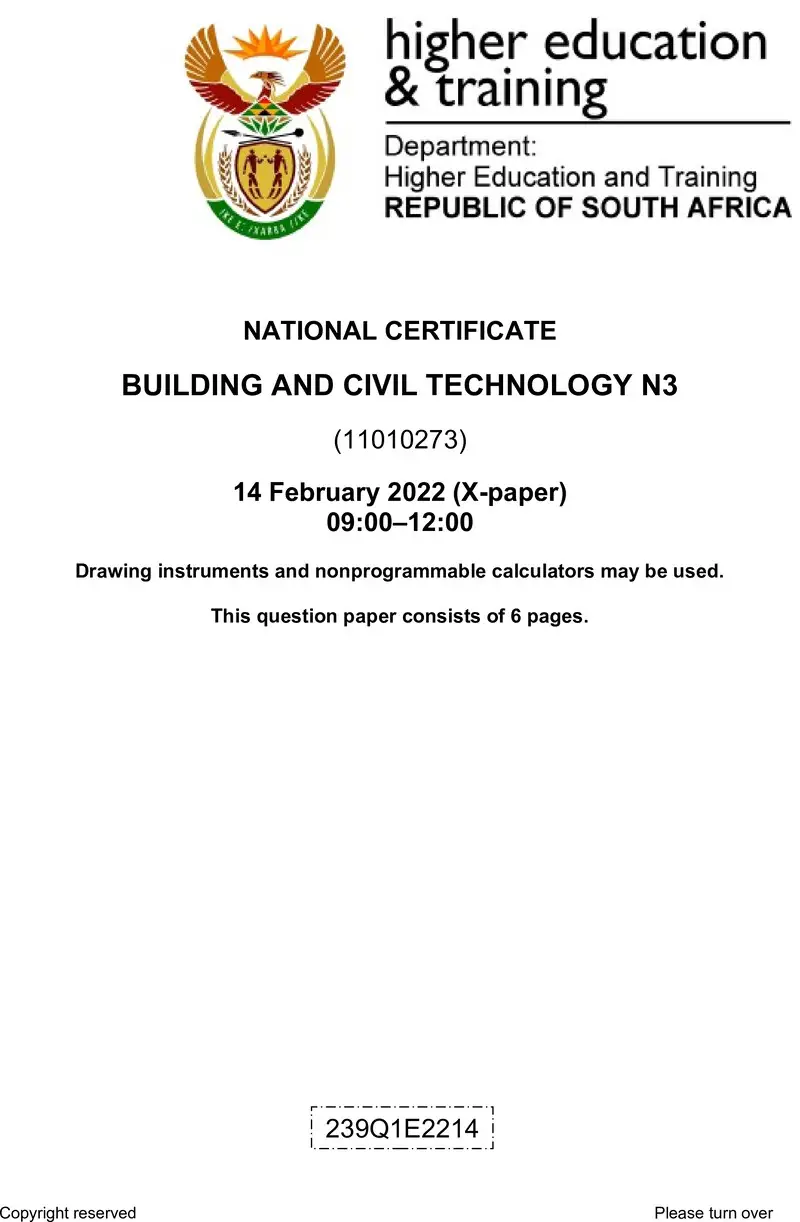 T120 Building And Civil Technology N3 QP April 2022 preview